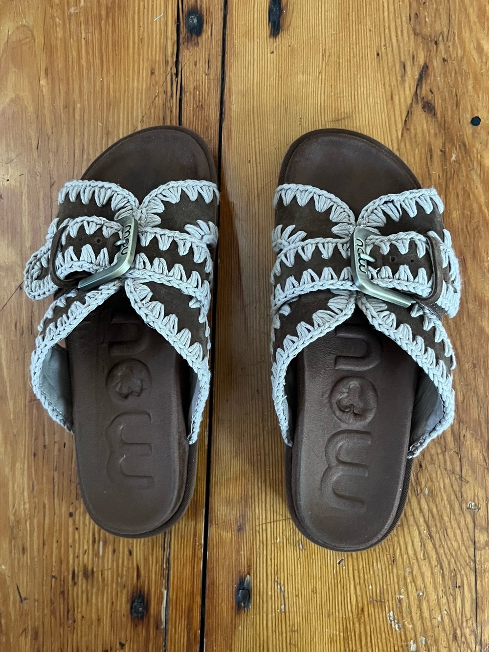 Mou Brown Suede Two-Buckle Sandals – Size 39